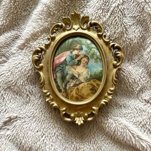 Wall Hanging Framed Silk Print Music Box Princess Art Made In West Germany VTG